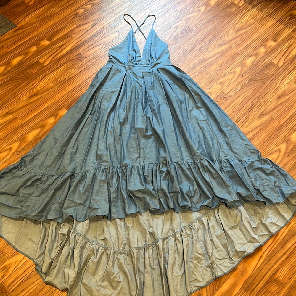 Denim maxi dress high low